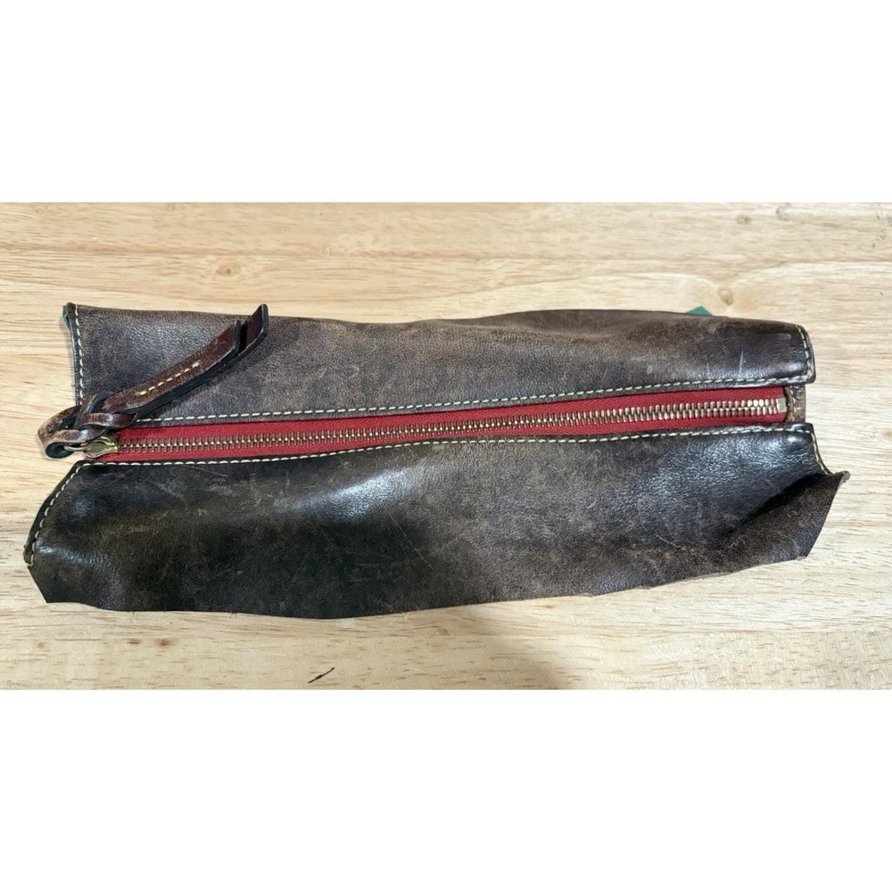 Vintage Dooney & Bourke Brown Leather 10.5" Red Zipper Panel With Brass Hardware